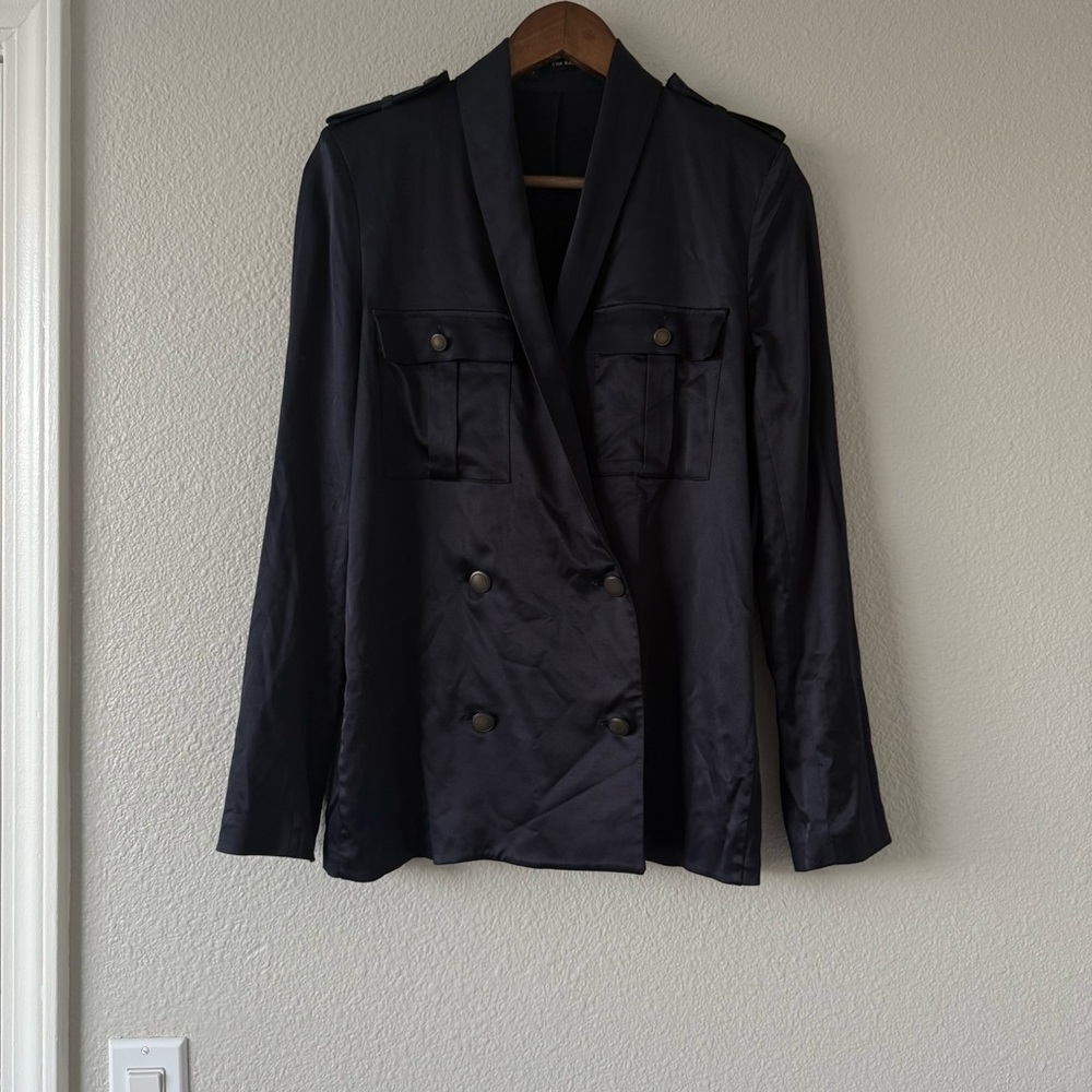 The Kooples Womens Navy Blue Military Satin Double‎ breasted Blazer 2 - Picture 2 of 16